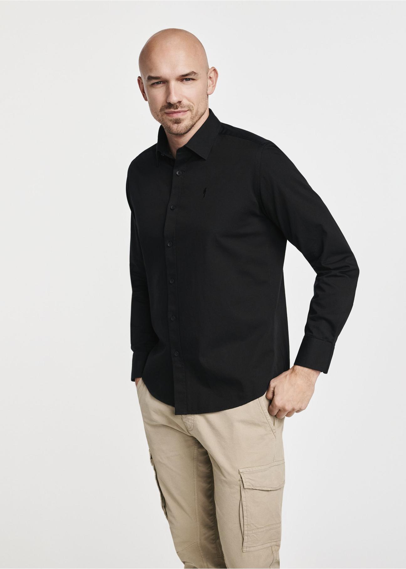 Black cotton men's shirt KOSMT-0332-99(Z24)-02