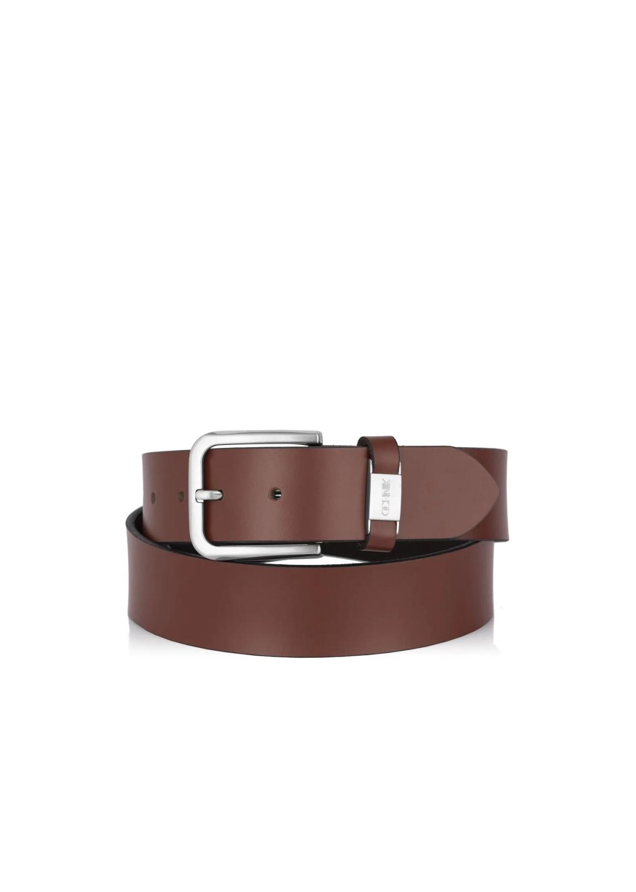 Brown leather men's belt PASMS-0129B-88(W23)-02