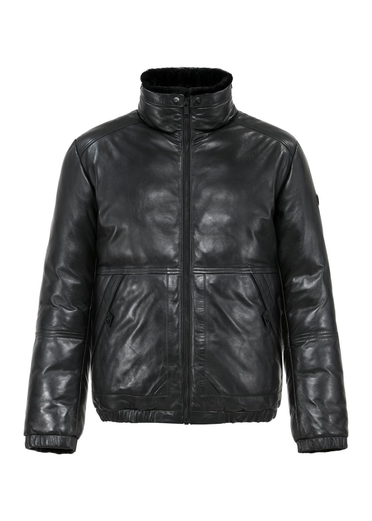 Schwarze Herren-Winterjacke aus Leder KURMS-0202-5554(Z24) zdj. 1