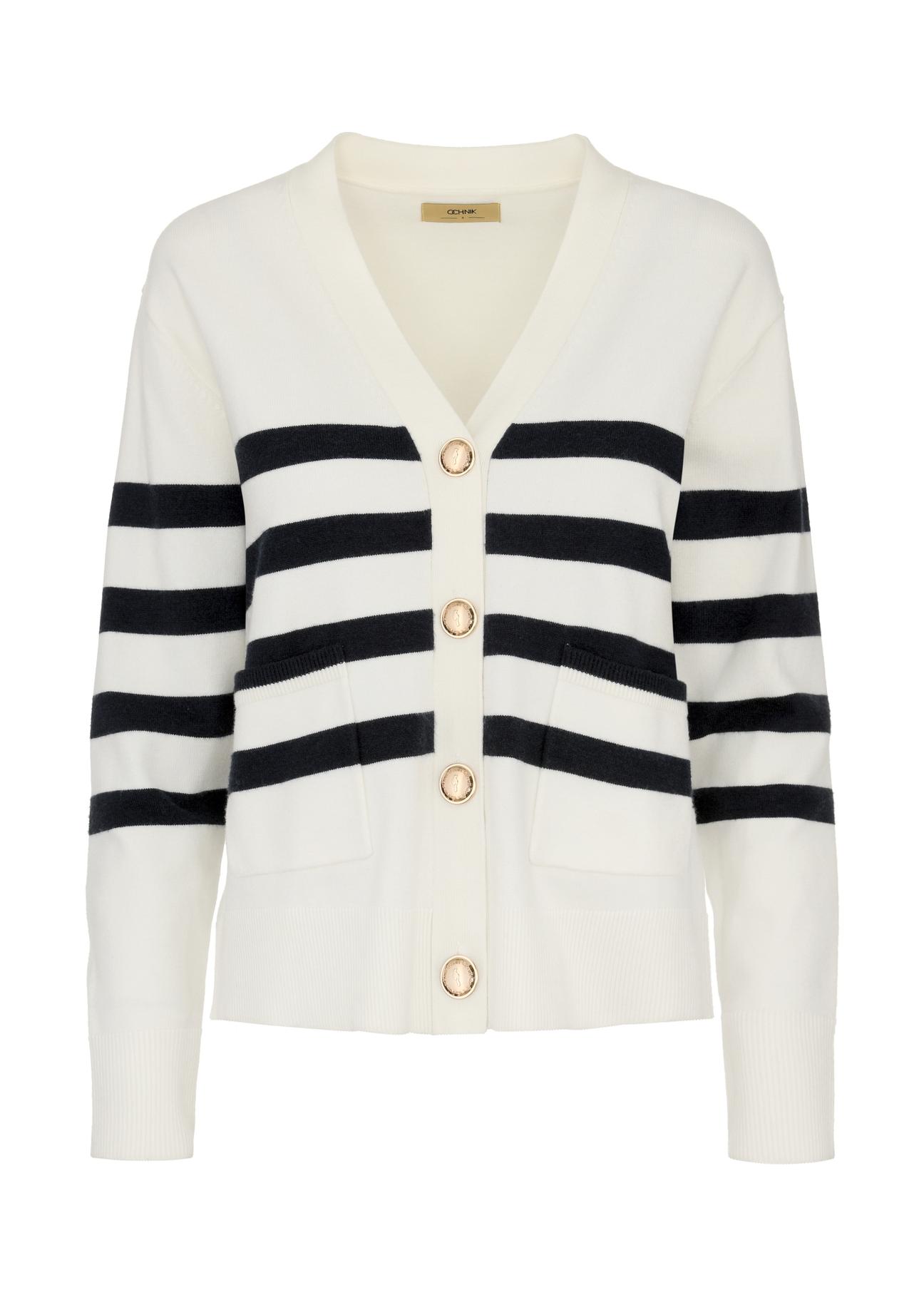 White striped cardigan for women KARDT-0040-11(W24)-04