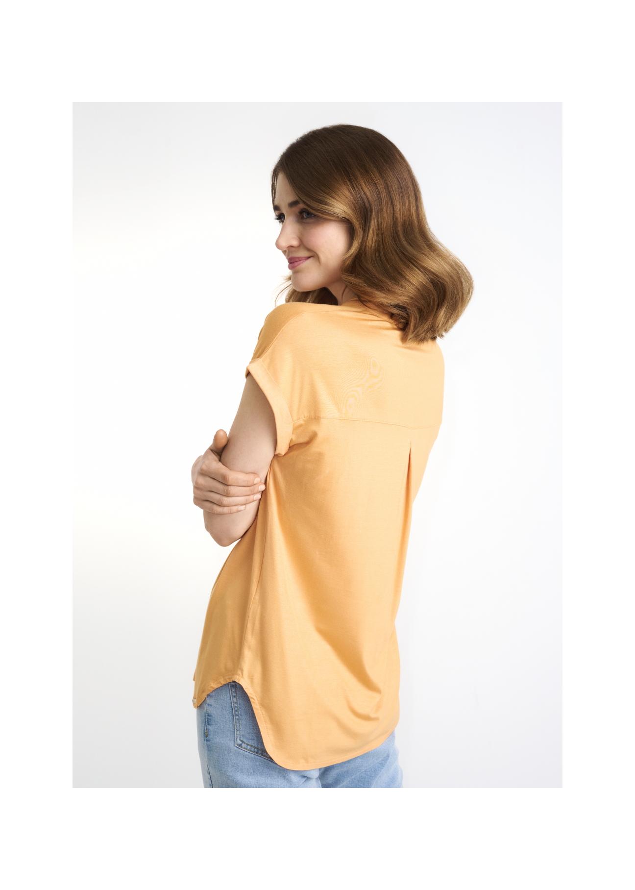 Orange women's V neck blouse BLUDT-0148-30(W22)-04