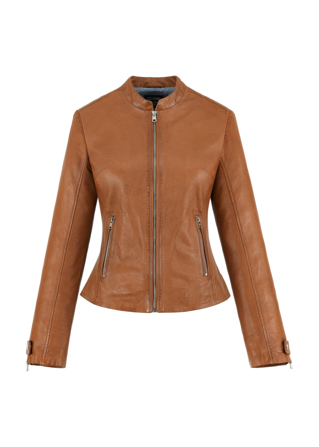 Cognac leather jacket for women KURDS-0473-1352(W24)-04