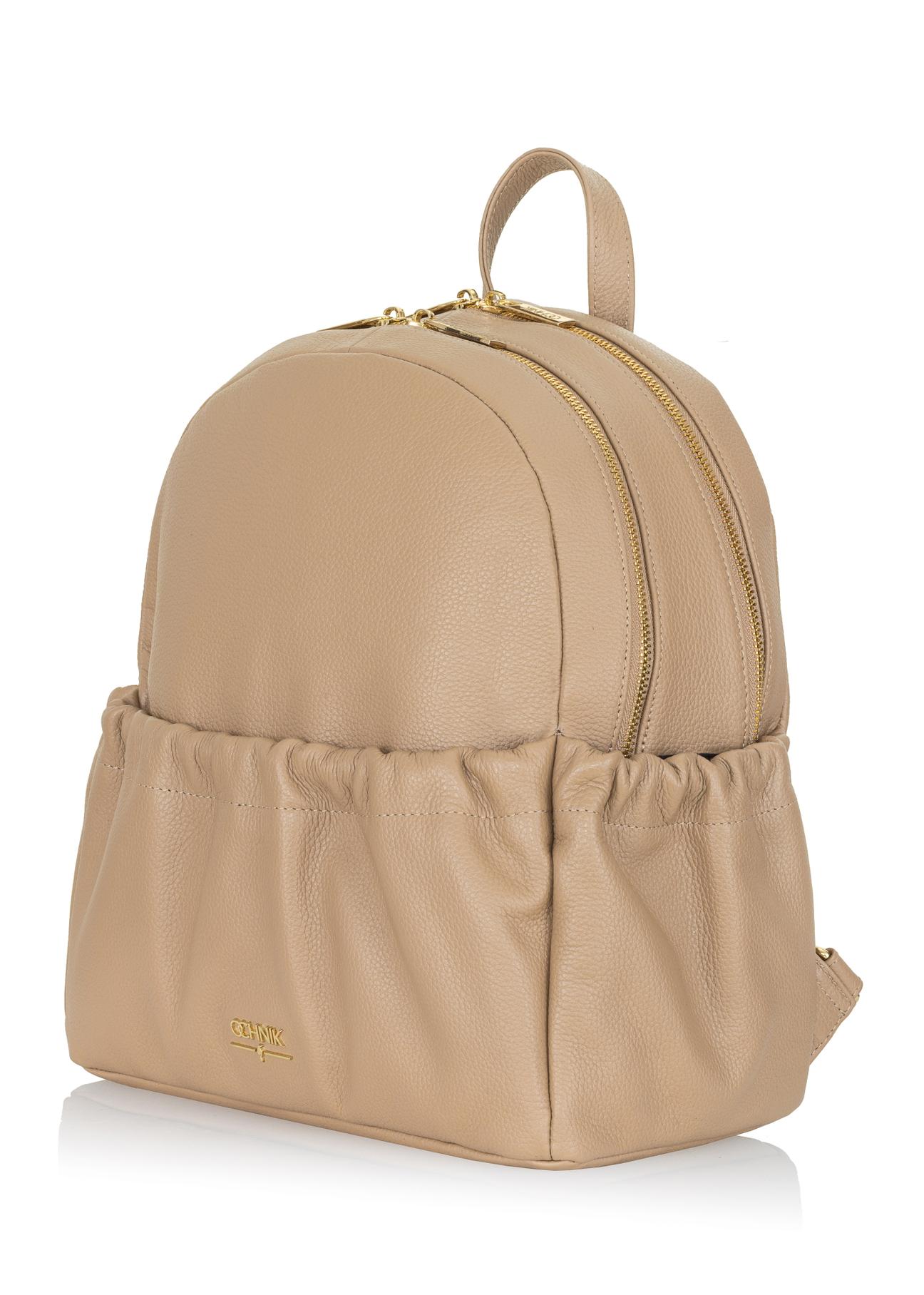 Beige leather women's backpack TORES-0914-81(W23)-05