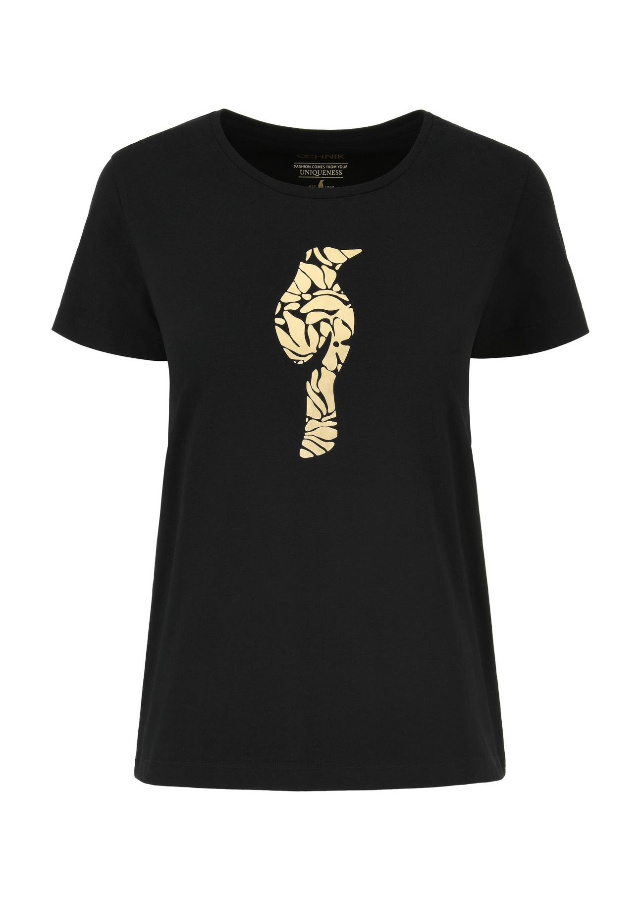 Women's black t-shirt with oriole TSHDT-0124-99(W24)-03