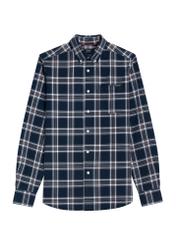 Navy blue men's checked shirt KOSMT-0344-68(Z25), product view from the front on a white background.