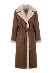 Long classic brown sheepskin coat for women KOZDS-0071-3091(Z24)-05