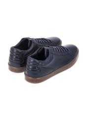 Navy blue men's leather sneakers BUTYM-0405C-7D(Z26), product view from the back on a white background.
