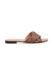 Women's brown leather flip-flops BUTYD-1159-24(W25), side view of the product on a white background.