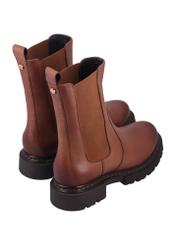 Women's cognac leather Chelsea boots BUTYD-1092-1F(Z26), product view from the back on a white background.