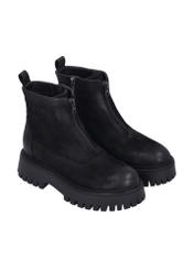 Black leather women's ankle boots BUTYD-1291-9I(Z26), diagonal product view on a white background.