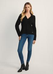 Blue women's denim trousers JEADT-0010A-61(Z25), product view from the front on the model, the entire silhouette is visible.