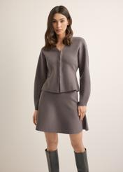Graphite knitted women's cardigan KARDT-0066-9D(Z26), front view of the product on the model, half of the silhouette visible.