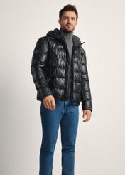 Black men's leather insulated jacket KURMS-0376-1127(Z25) - front product view on white background. Full body visible.