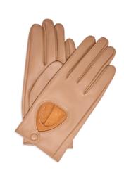 Beige women's leather gloves REKDS-0113-1B(Z26), front product view on white background.