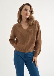 Camel women's V-neck sweater SWEDT-0162-24(Z23)-02