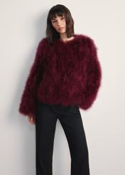 Women's turkey feather jacket FUTDF-0097A-3183(Z25), front view of the product on the model. Half of the silhouette visible.