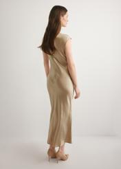 Long beige dress SUKDT-0266-1B(W26) - back view of the product, on a model, against a light background. The entire silhouette is visible.