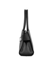 Elegant black women's handbag with decorative clasps TOREC-1374-9I(Z26), side view of the product on a white background.