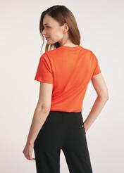 Orange cotton women's T-shirt TSHDT-0144-30(Z25) - product view from the back on a model on a white background. Half of the silhouette visible.