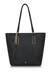 Black padded faux leather shopper bag TOREC-0905-99(W24)-01