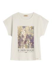 Cream women's T-shirt with print TSHDT-0160-0B(W26) - front product view, on a white background.