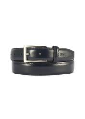Navy blue men's leather belt PASMS-0244-69(Z25), product view from the front on a white background.