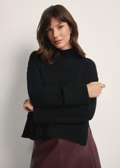 Women's black wool sweater SWEDT-0244-99(Z25), front view of the product on the model. Half of the silhouette visible.