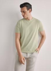 Men's sage cotton T-shirt TSHMT-0149-8F(W26), front view of the product on the model. Half of the silhouette visible.