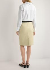 Yellow leather skirt SPCDS-0031-2A(W26), back view of the product on the model. Half of the silhouette visible.