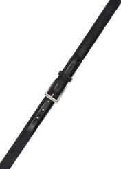 Navy blue men's leather belt PASMS-0244-69(Z25), view of the buckle of the product on a white background.