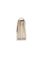 Cream women's handbag with monogram TOREC-0536-0B(W26), product view from the side on a white background.