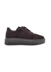 Women's suede shoes in dark brown color BUTYD-1284-1I(Z26), side view of the product on a light background.