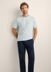 Light blue men's T-shirt TSHMT-0120-7A(Z26). Front view of the product on a model. Half-body view.
