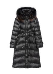Black women's winter jacket with natural fur KURDT-0618-99(Z25), product view from the front on a white background.