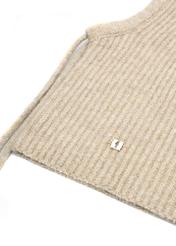 Beige women's scarf with hood SZADT-0215-1A(Z26) - close-up detail, on white background.