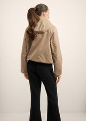 Beige women's transitional jacket KURDT-0644-1D(Z26), back view of the product on the model. Full body visible.