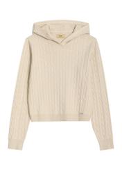 Beige women's hooded sweater BLZDT-0124-1A(Z26) - front product view, on white background.