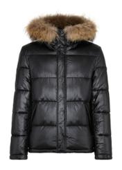 Black men's insulated jacket with fur KURMT-0341-99(Z24)-01