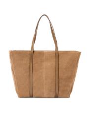 Beige suede women's shopper bag TORES-1248-1B(W26) - product view from the back, on a white background.