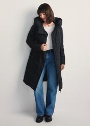 Black women's winter jacket KURDT-0583-99(Z25), front product view on model. Full body visible.