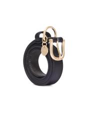 Women's black leather belt PASDS-0275-9I(Z26), angled product view on a white background.