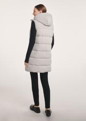 Gray long women's vest KAMDT-0034-91(Z25), product view from the back on the model, the whole silhouette is visible.