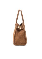 Cognac-colored suede handbag TORES-1191-88(Z25), side view of the product on a white background.