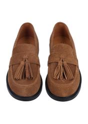 Women's suede moccasins in cognac color BUTYD-1331-1F(Z26), front product view on white background.