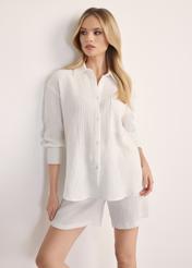 White women's long sleeve shirt KOSDT-0177-11(W25), front view of the product on the model. Half of the silhouette visible.