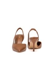 Brown open-heel pumps BUTYD-1078A-1D(W26), front and back product view on white background.