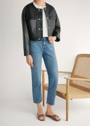 Women's camel leather slides with braid BUTYD-1222-1D(W26), front view of the product on the model's feet, on a light background.