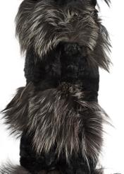 Black women's fur scarf SZADF-0025-99(Z25), close-up of the product detail, view on a white background.