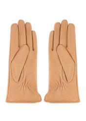 Beige women's leather gloves REKDS-0001A-1B(Z26), product view from the back on a white background.