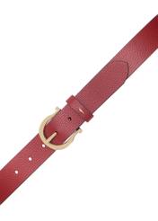 Red women's leather belt PASDS-0274B-49(Z25), product view with buckle on white background.